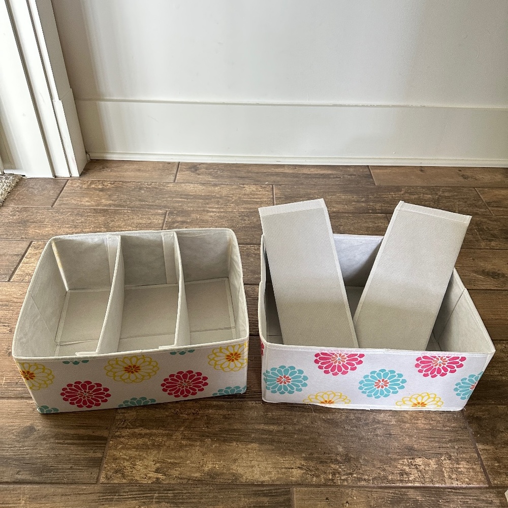 Set of 2 Waverly Cloth 3 Section Drawer Organizers NEW